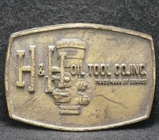 XA05134 VINTAGE 1970s   H  H OIL TOOL CO.   ADVERTISEMENT BRASS BELT BUCKLE