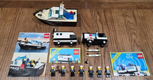 LOT OF 3 VINTAGE LEGO POLICE BOAT 4010 VEHICLES 6677 & 6450 + 2 EXTRA FIGURES