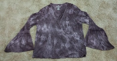 AEO Soft Sexy Purple Tie Dye Bell Sleeve Top Size XL Dark Fairy Hippie Festival