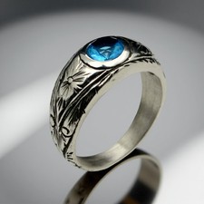 Men  s 925 Sterling Silver Aquamarine Ring, Handmade Vintage Style Size 7-15 USA