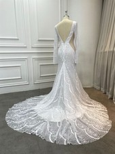 Elegant Mermaid Wedding Dresses Vintage V-neck Charming Backless Applique Gowns