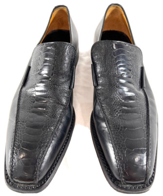 GIANNI VERSACE Authentic Black Ostrich Leather Men's Loafers Size 40.5EU 7.5US