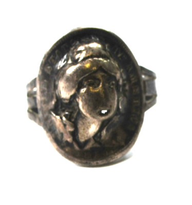 900 Silver 1914 Barber Dime 10c Curved Coin Ring 3-D Face 18mm Size 6