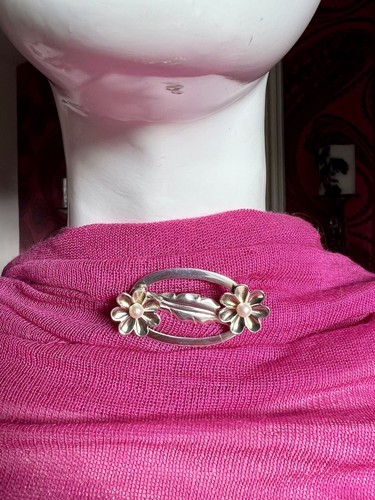 Broche/alfiler modernista vintage de plata esterlina 925 con flor perla genuina - Imagen 3 de 10