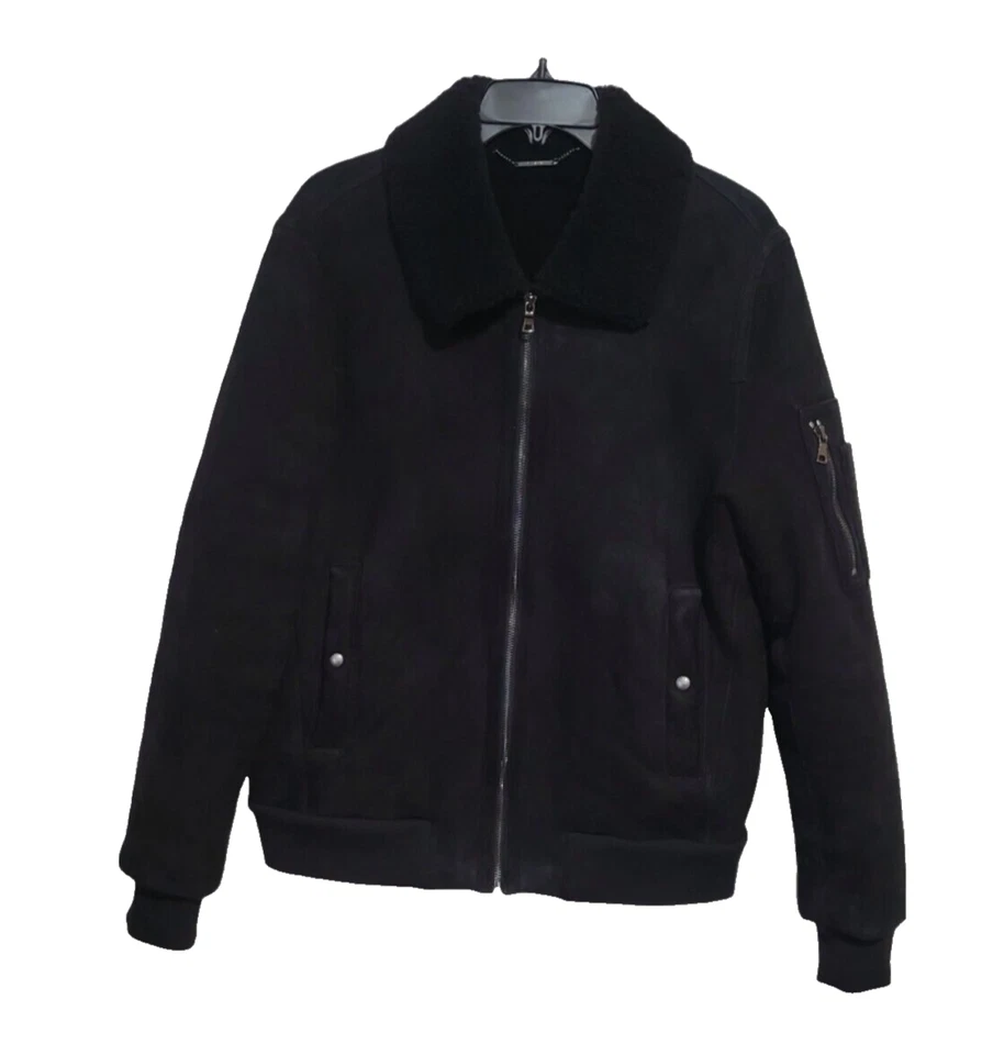 Elie Tahari Black Shearling Women Short Coat 100% Leather w/Fur Collar Size S - Image 4 of 4