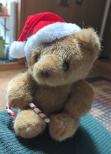 Vintage Russ Santa Bear Christmas Plush w/ Hat And Candy Cane 8 inches w/ tags