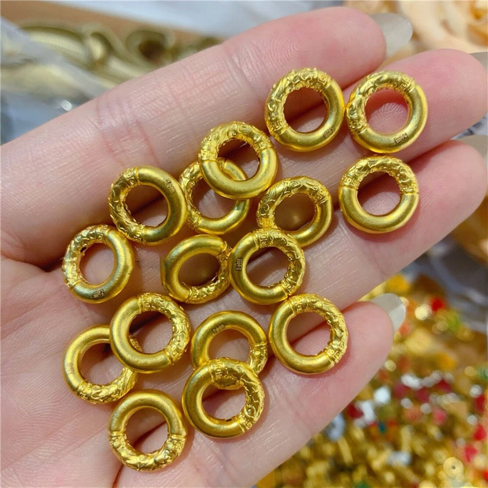 1pcs Pure 24k Yellow Gold 3D Auspicious Clouds Lucky Circle Pendant 0.3-0.5g - Изображение 4 из 4