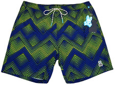 Psycho Bunny Swimsuit Mens Chevron Zigzag Swim Trunks Blue Green Geo Shorts 95