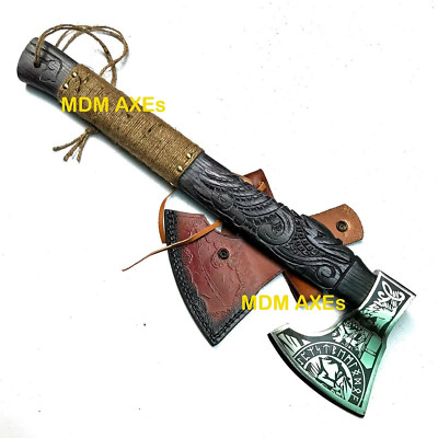 MDM Custom Forged Carbon Steel Viking Axe with Rose Wood Shaft Viking Bearded Ax