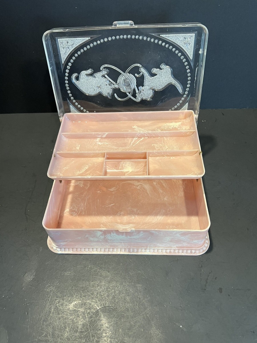 1950s Hommer Mfg Co Hard Plastic Marbled Pink Clear Lid
