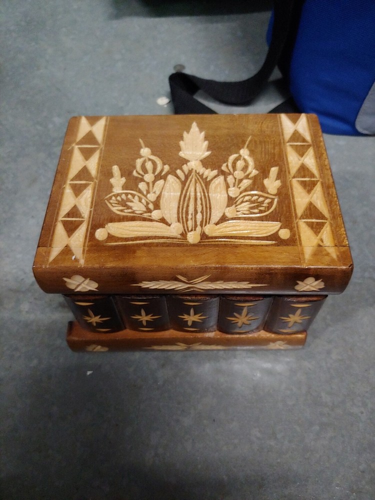 Romanian vintage Puzzle Box Brown Carved