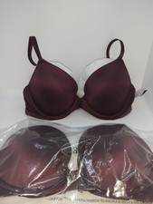 NEW 2 Pack Auden Icon Full Coverage Lightly Lined T-Shirt Bras Burgundy 32A