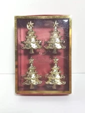 LENOX Holiday Noel Gold Christmas Tree Napkin Rings Box Set of 4
