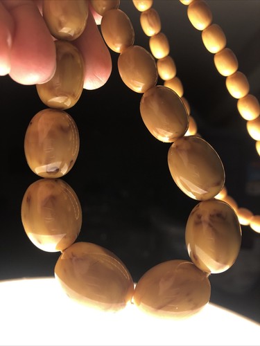 12.Vintage Graduated Mustard Marbled Bakelite Oval Bead Beaded Necklace 22", 61g - 第 17/19 張圖片