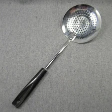 EKCO Skimmer Strainer Spoon USA Vintage Kitchen Utensil 12.5" Black Handle 