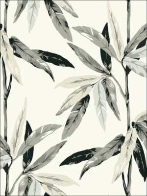 Black, Grey, Beige, Silver Tropical Leaves Off White Unpasted Wallpaper CR21808