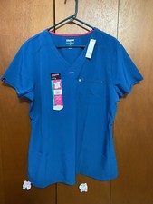 ScrubStar Henley Top XL V-Neck 4 Way Stretch Soft Side Pockets Short Sleeve