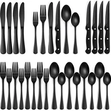 24-Piece Matte Black Silverware Set, Stainless Steel Flatware Cutlery, Kitchen