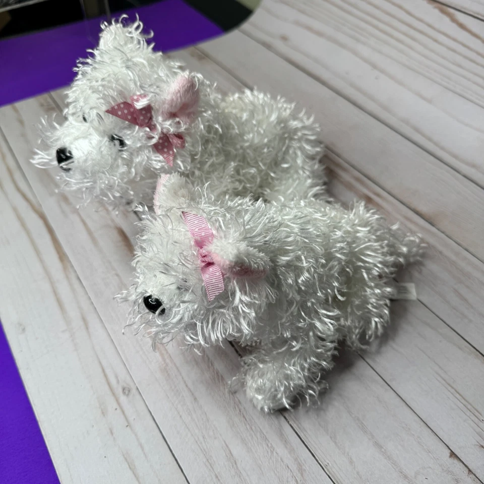 Lot of 2 Ganz White Terrier Dogs Puppy Plush Stuffed Animals with Pink Bow - Image 3 of 4