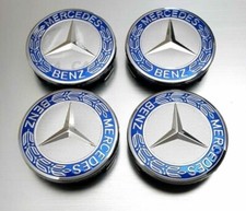 Mercedes Blue Alloy Wheel Centre Hub Caps AMG A B C E S M Class ML CLA GLA SLK