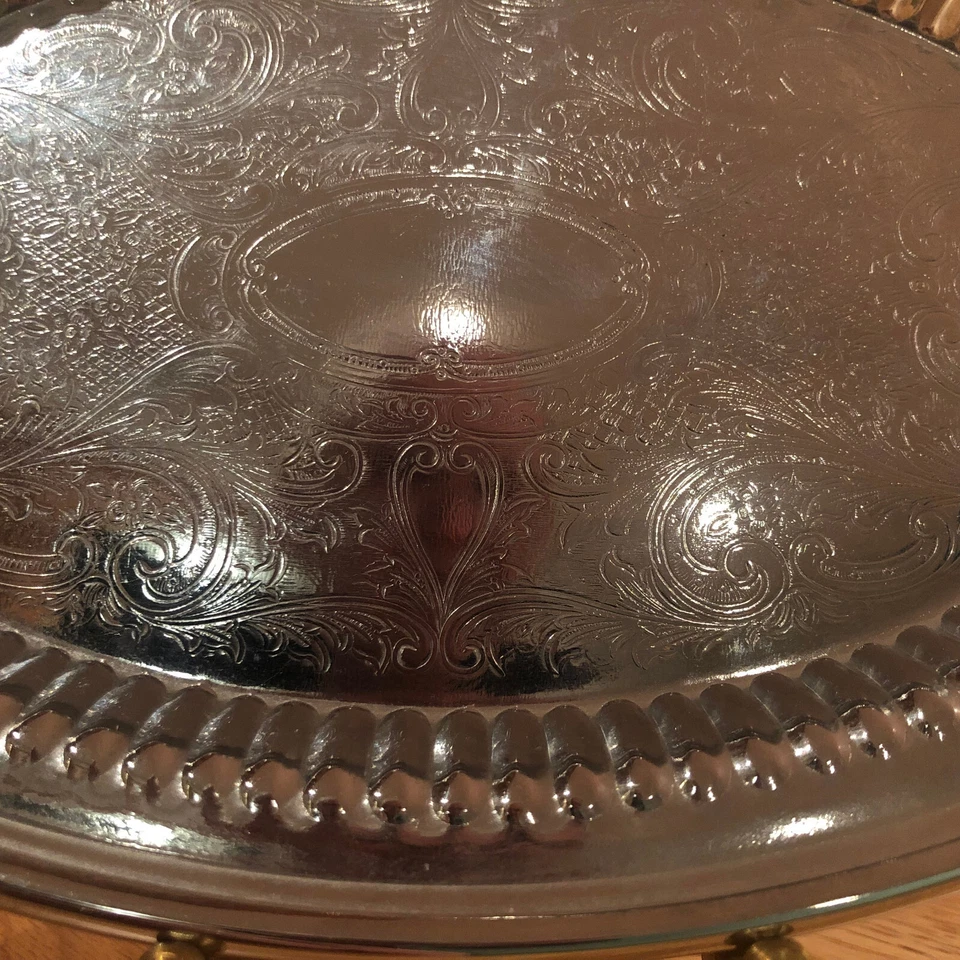 Oneida из нержавеющей стали овальный тисненый ребристый сервировочный поднос блюдо 6 «x 9» винтажный - Изображение 3 из 4