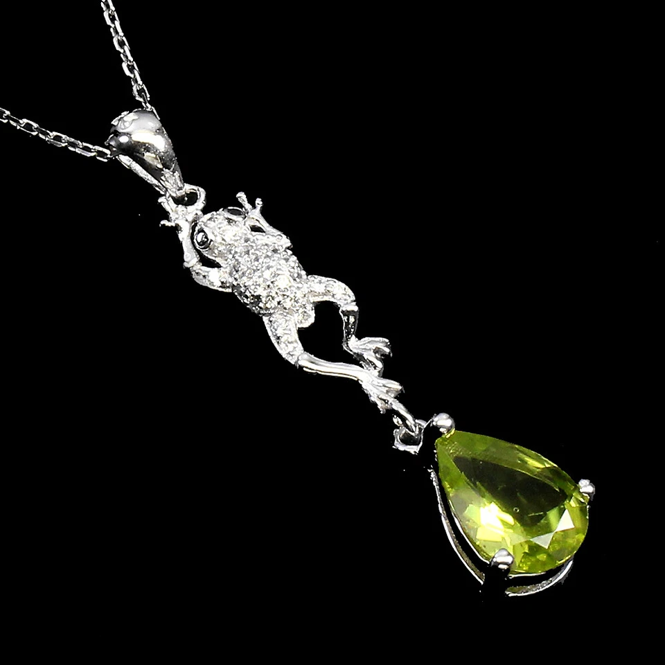 925 Sterling Silver Necklace Pear Peridot 9x7mm Frog Natural Gemstone Jewelry 18 - Image 2 of 4