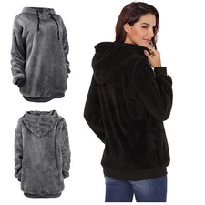 Womens Plain Long Sleeve Pullover Fuzzy Fleece Sweatshirt Casual Loose Hoodie US