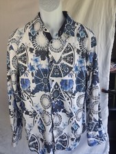 PAVINI Floral Long Sleeve Button Down Shirt L Blue Space Time best ever made hm