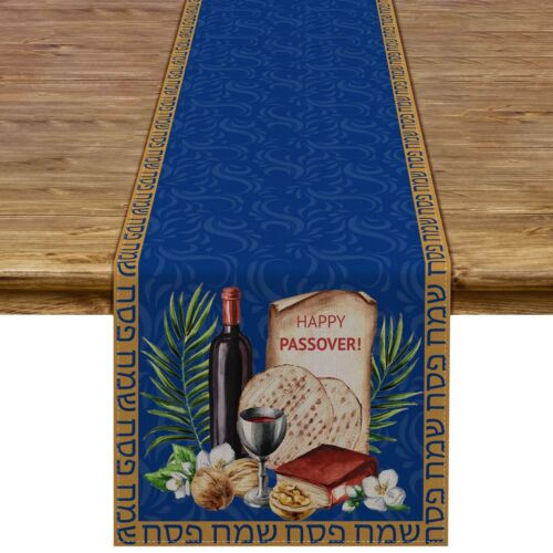 Linen Passover Table Runner Jewish Pesach Seder Decoration Home Kitchen Dinin...