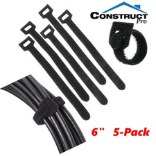 6" Hook and Loop Cable Ties Wire Management TV Cord Black 5 Pack