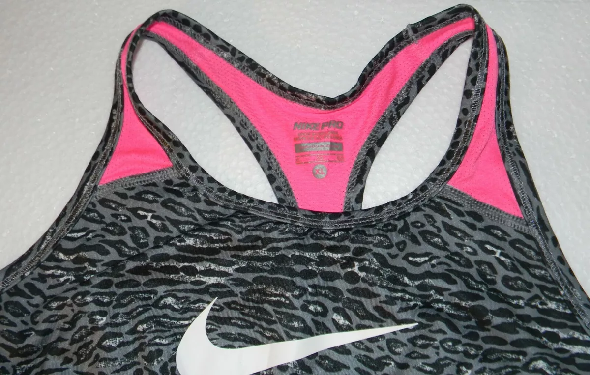 Nike Girls 'Pro Hypercool' Dri-FIT Sports Bra Animal Print Pink Neon XL  Teen