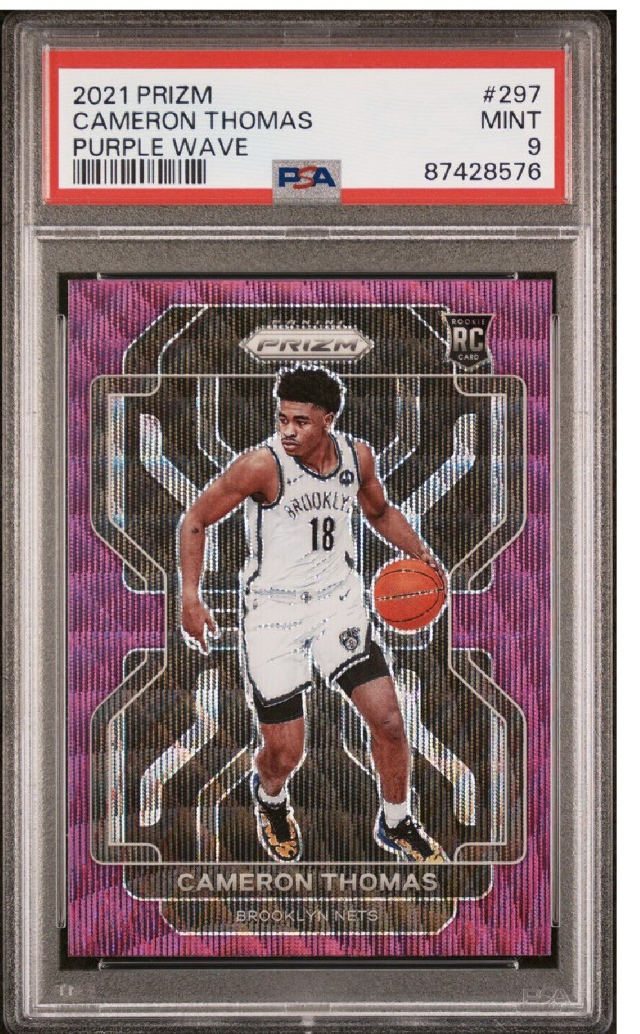 2021-22 Panini Prizm Cameron Thomas #297 Purple Wave PSA 9 Rookie Brooklyn Nets
