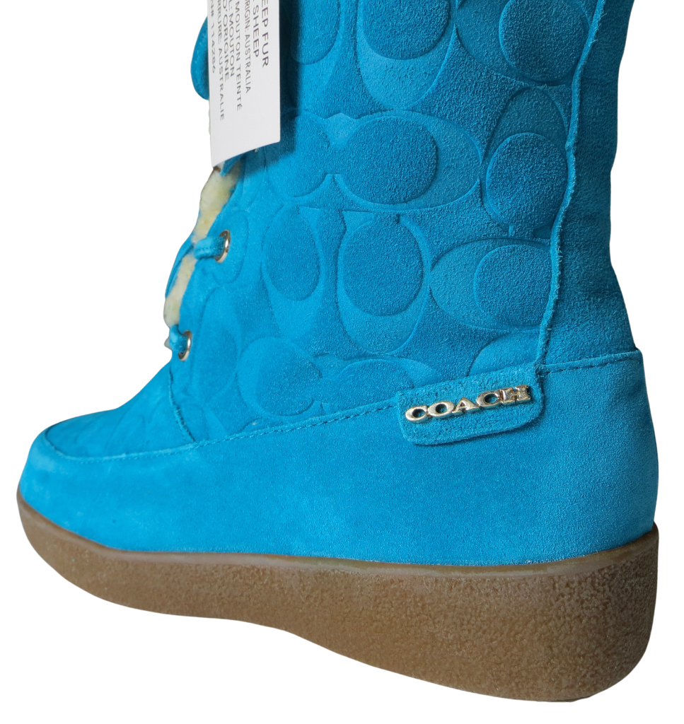 New Coach Tuesday Tourmaline Turquoise Signature Suede & Sheepskin Winter Boots eBay
