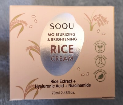SOQU Moisturize Brighten RICE Extract Cream Hyaluronic Acid Niacinamide 2.48 oz
