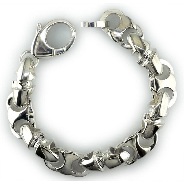 Mens Large Combo Link Bracelet in Sterling Silver eBay