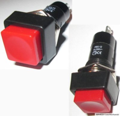 2 Einbau Geräte Schalter Druckschalter Drücker Netzschalter 230V quadratisch Rot