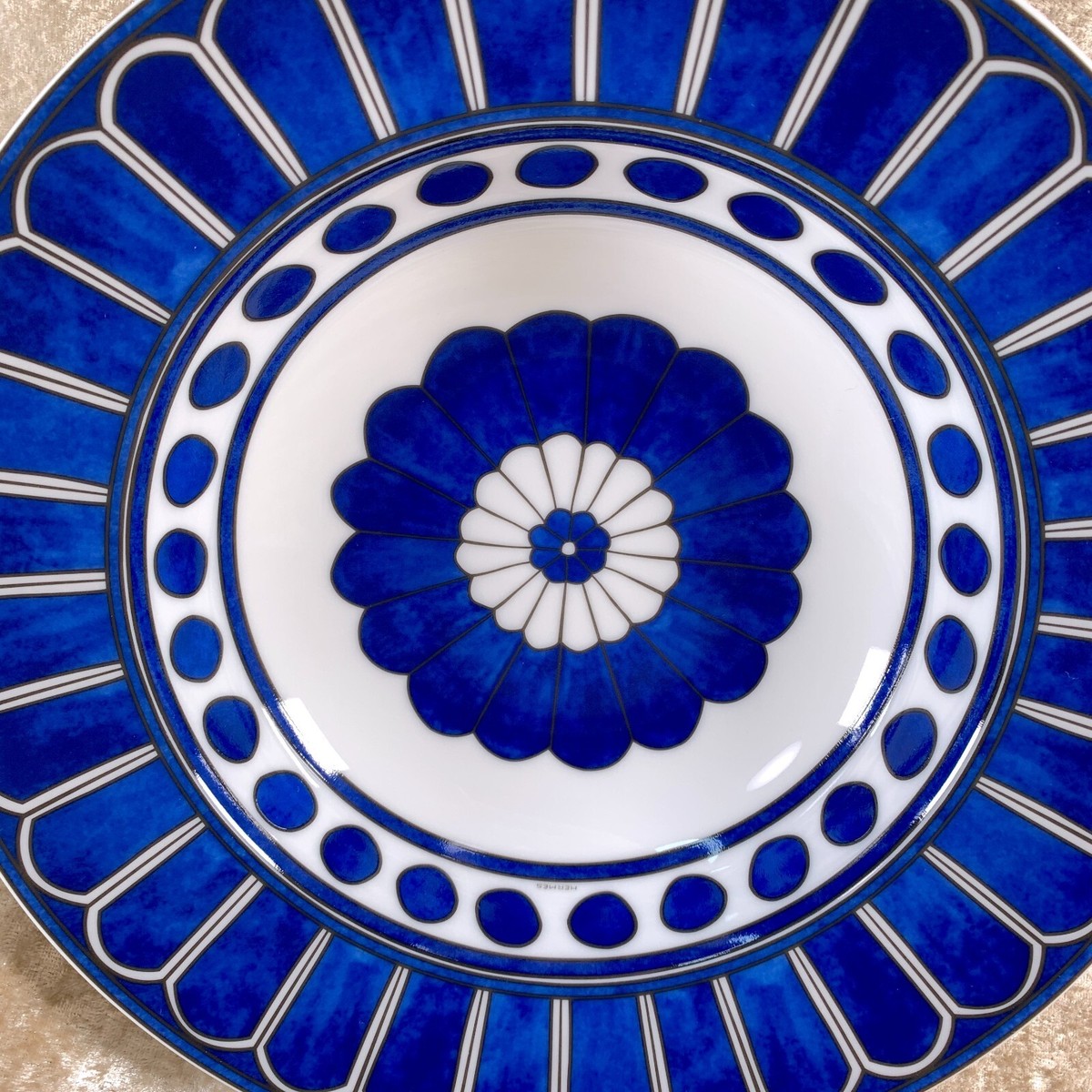 Hermes Paris Pasta Soup Plate Bleus d'Ailleurs Blue Porcelain 24cm
