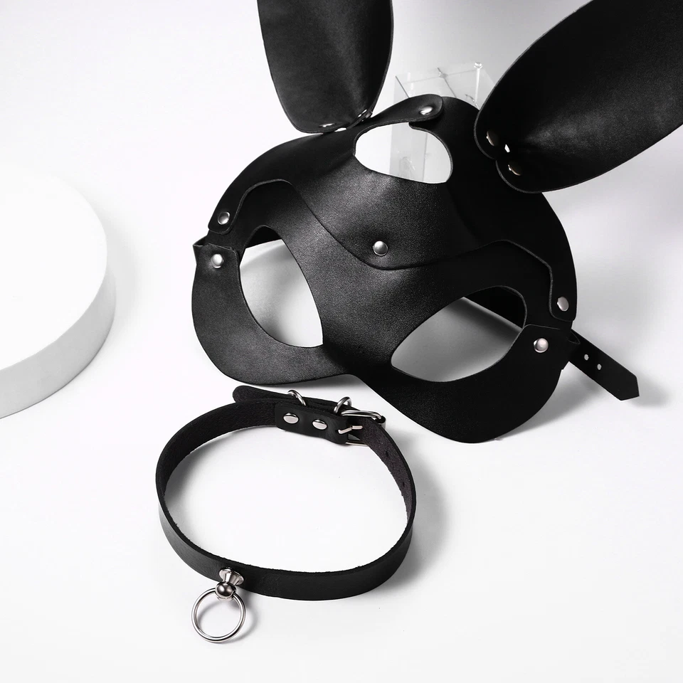 Mujeres Niñas Negro Sexy Conejito Zorro Gato Máscara Cuero PU Gargantilla Cuello Fiesta Juegos con disfraces Foto 3 de 4