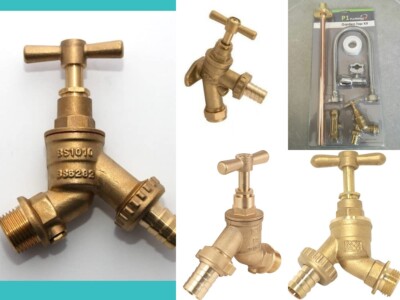 OUTSIDE GARDEN HOSE UNION BIB TAP 1/2" C/W DOUBLE CHECK VALVE BRASS WALL ELBOW E - Foto 3