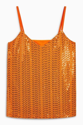 NEXT Sequin Orange Cami Top - Size UK10 