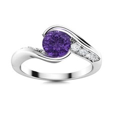 5MM Round Shape Natural Amethyst 925 Sterling Silver Solitaire Bypass Women Ring