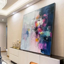 Hand-Painted Oil Painting Abstract Wall Art Imaginative Vistas Purple and Gray