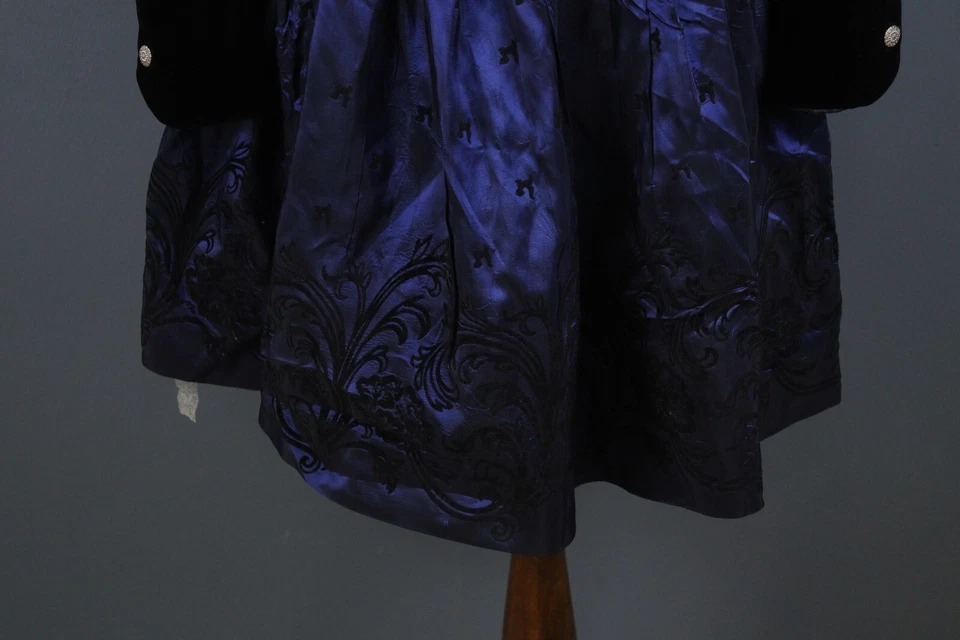 Laura Ashley Black Velvet Zipper Bodice and Blue Satin Skirt A-Line Dress Size 8 - Image 3 of 4