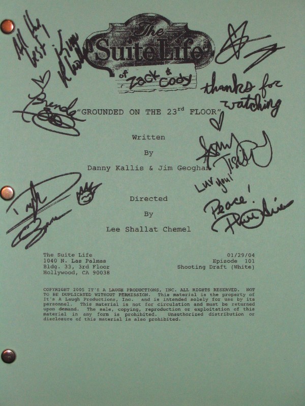 The Suite Life of Zack & and Cody Signed TV Script Ashley Tisdale Song reprint