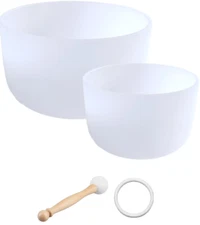 8" C Root / 10" F Heart Chakra Frosted Crystal Singing Bowl Sound Healing Mallet
