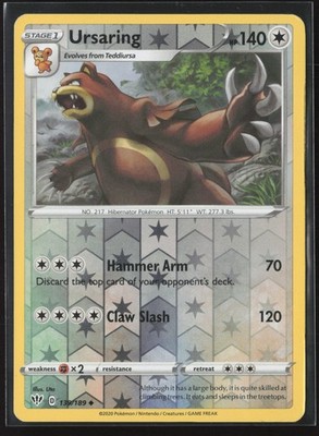 Ursaring Uncommon SWSH03: Darkness Ablaze 139/189 NM Pokemon Card Reverse Holo