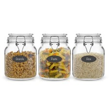 Airtight Glass Jars with Lids Set of 3. 32oz Glass Jar with Lid and 6 Silicon...