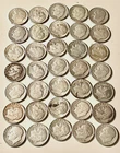 Lot of 35 Roosevelt Dimes 40s, 50s, up 1964 90% silver unsorted mix of mints