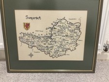 Somerset Crosstitch Tapestry Map framed Non Reflective Smoke And Pet Free Home