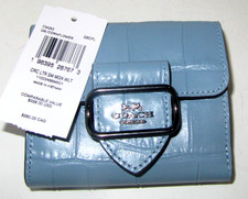 Coach CM263 Small Crocodile Embossed Leather Morgan Wallet Cornflower Blue NWT